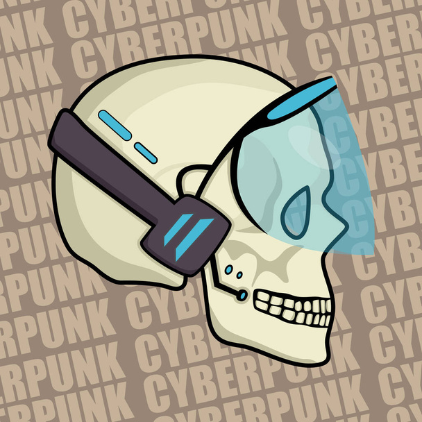 Εικόνες ενός cyberpunk κρανίου με μεταλλικά ένθετα και μια μάσκα στα μάτια. Εικόνες για διάφορους σκοπούς, παιχνίδια, ιστοσελίδες και πολλά άλλα. Εικονογράφηση διανύσματος. - Διάνυσμα, εικόνα