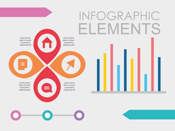 ビジネス関連のアイコンやグラフィックチャートバーを備えたインフォグラフィック要素のデザイン - ベクター画像