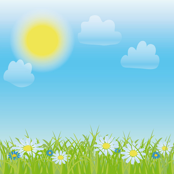 painted grass, flowers and sky - Vector, Image