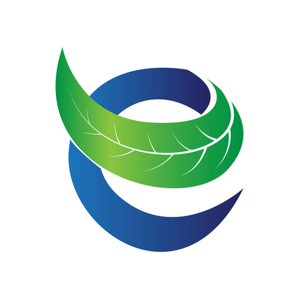 green and blue letter e for eco companies logo with leaf illustration 03 - Вектор,изображение