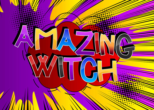 Amazing Witch Comic βιβλίο στυλ λέξεις κινουμένων σχεδίων σε αφηρημένη πολύχρωμα κόμικς φόντο. - Διάνυσμα, εικόνα