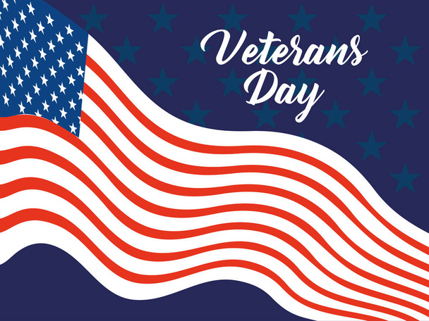 happy veterans day, waving flag patriotism card - Vector, imagen
