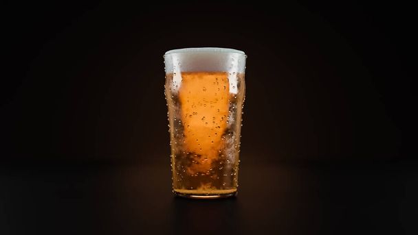 Verre de bière claire sur fond sombre., Modèle 3D et illustration. - Photo, image