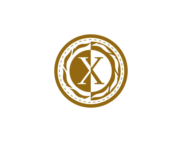 Kraliyet Rozeti X harfi logosu. Güzel bir çiçek süsüyle süslü altın kaligrafi amblemi. Klas Çerçeve Tasarım Vektörü illüstrasyonu. - Fotoğraf, Görsel