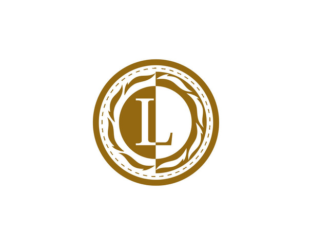 Logo královského odznaku L. Luxusní zlatý kaligrafický znak s krásnou klasickou květinovou ozdobou. Design klasického rámu Vektorová ilustrace. - Fotografie, Obrázek