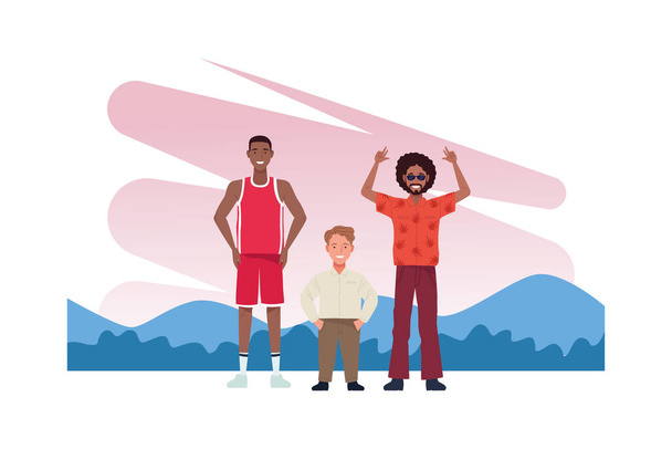 afro y baloncesto jugadores hombres con shortman personajes perfectamente imperfectos - Vector, imagen