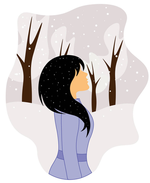 lány a parkban télen - Vektor, kép