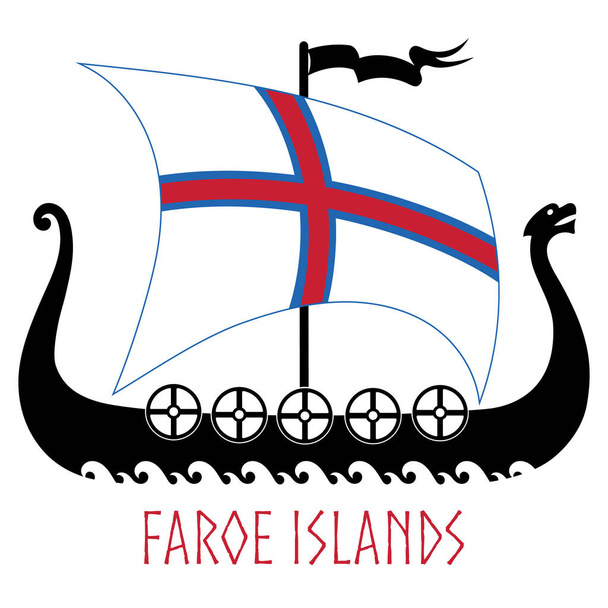 バイキングの軍艦-ドラッカー島とフェロー諸島の旗 - ベクター画像