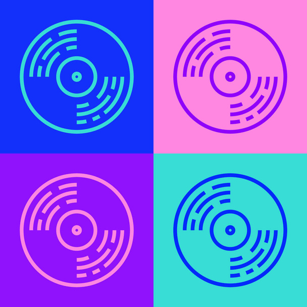 Pop art line Vinyl disk ikona izolované na barevném pozadí. Vektor. - Vektor, obrázek