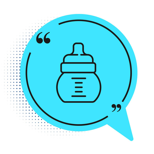 Black line Baby bottle icon isolated on white background. Feeding bottle icon. Milk bottle sign. Blue speech bubble symbol. Vector. - Vector, Image