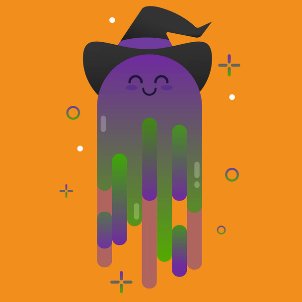 Симпатичный призрак Хэллоуина в шляпе. - Вектор,изображение