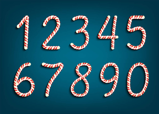 Números establecidos en rojo y blanco remolino de caramelos estilo piruleta. Ilustración vectorial - Vector, Imagen