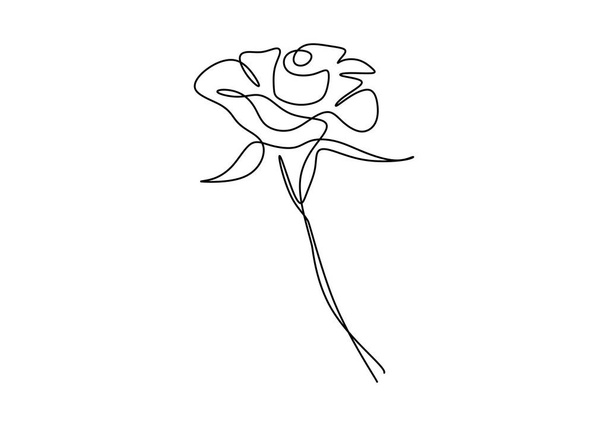 One continuous single line rose design hand drawn minimalism style. Beautiful rose symbol of love isolated on white background. Romantic flower theme. Vector design illustration - Vector, Image