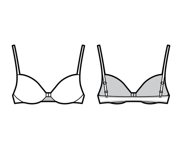 BH front sluiting lingerie technische mode illustratie met volledig verstelbare schouderbanden, gegoten cups. Vlak - Vector, afbeelding