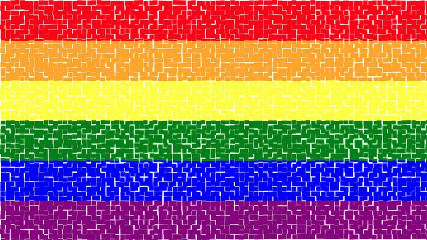 Regenbogen Homosexuell Stolz Flagge Hintergrund mit einem dekorativen gebrochenen Fliesen Muster in hoher Auflösung. - Foto, Bild