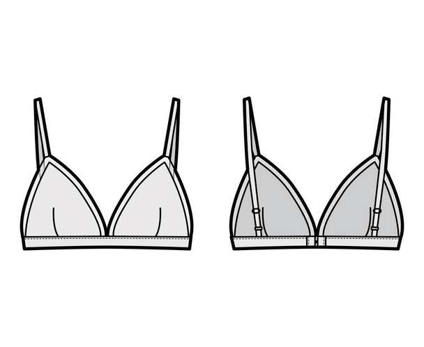 Треугольник бюстгальтер техническая мода иллюстрация с регулируемыми ремнями, крюк-и-глаз закрытие, чистый край чашки. Плоская квартира - Вектор,изображение