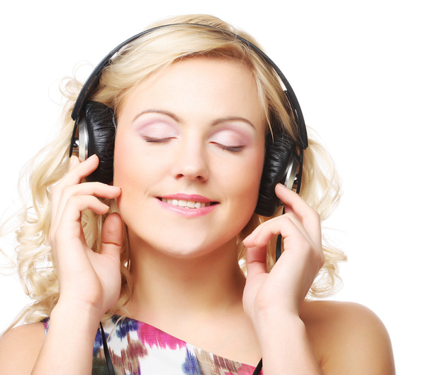 Cute young woman with headphones - Foto, afbeelding
