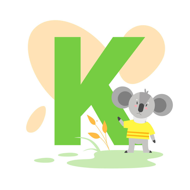 Děti ABC anglická zvířecí abeceda s písmenem K a roztomilou koalou - Vektor, obrázek