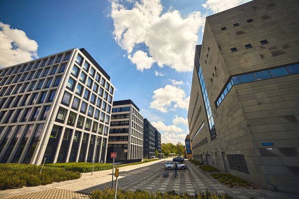 WROCLAW, POLAND - MAY 11, 2019:  New modern architecture buildings in the bussines center of the Wroclaw city, Poland - 写真・画像