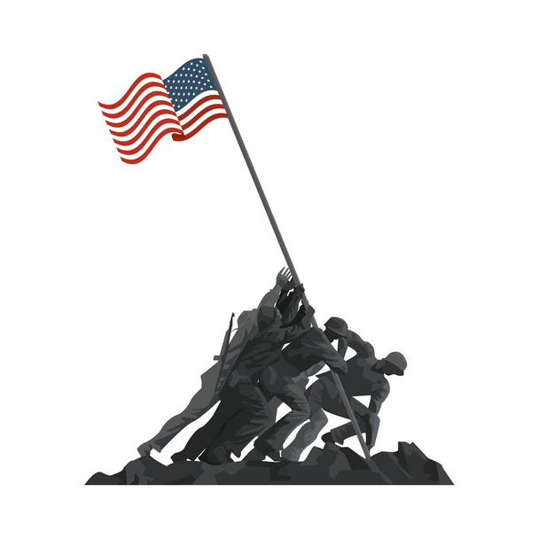 soldaten heffen Verenigde Staten van Amerika vlag - Vector, afbeelding