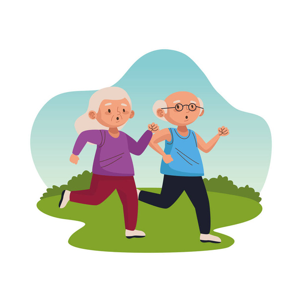 old persons couple running characters - Vector, Image
