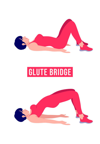 GLUTE BRIDGE(ザ・ブリッジ)運動、女性の運動フィットネス、有酸素運動、運動。ベクターイラスト. - ベクター画像