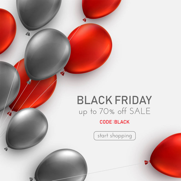 Black friday light grey background with red and grey balloons. Web site template design. Online shopping. Vector illustration. - ベクター画像