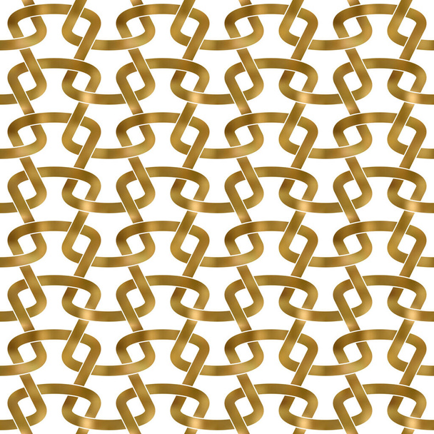 Abstraktes wiederholbares Muster Hintergrund von goldenen gedrehten Bändern. Uhr aus Gold, verflochten mit gewundenen Bändern. Nahtloses Muster im modernen Stil. - Vektor, Bild