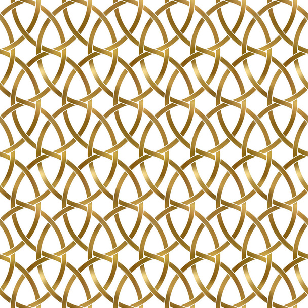 Fondo de patrón repetible abstracto de bandas retorcidas doradas. Muestra de bandas onduladas entrelazadas de oro. Patrón sin costuras en estilo moderno. - Vector, imagen
