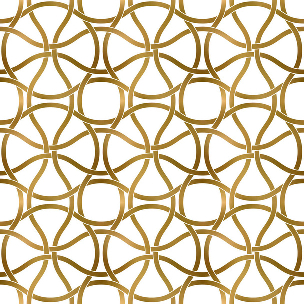 Fondo de patrón repetible abstracto de bandas retorcidas doradas. Muestra de oro entrelazado bandas sinuosas. Patrón sin costuras en estilo moderno. - Vector, imagen