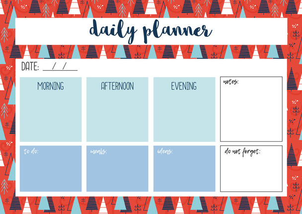 Planificador diario de diario, organizador, cuaderno. Planificador A4 imprimible. Ilustración vectorial.  - Vector, imagen