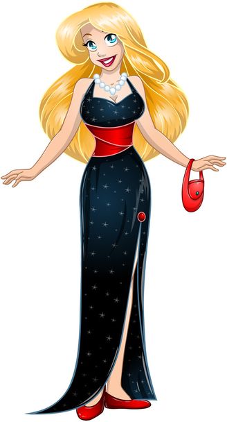 Blond Woman In Black Evening Dress - Vector, Image