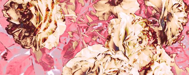 Decoración Beige Naturaleza. Decoración del Bosque Magenta. Patrón femenino blanco. Fondo de pantalla de moda rosa. Red Botanic Print. Fondo Brillante marrón. Fondo abstracto de pastel. - Foto, imagen
