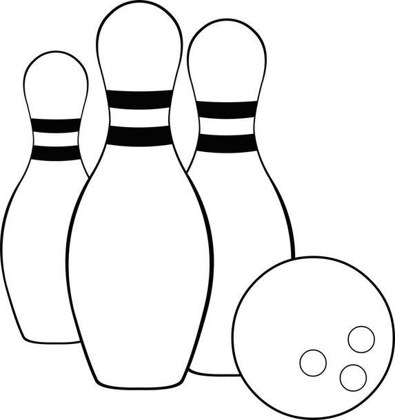 Vector illustration of bowling pins and ball in black and white - Vector, Image