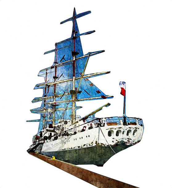アンティークボートの海の動機は、手作りのイラストアートヴィンテージの図面を描く - 写真・画像