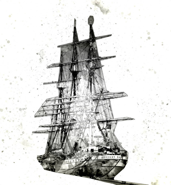 Bateau antique motif de la mer dessin illustration main art vintage dessin - Photo, image