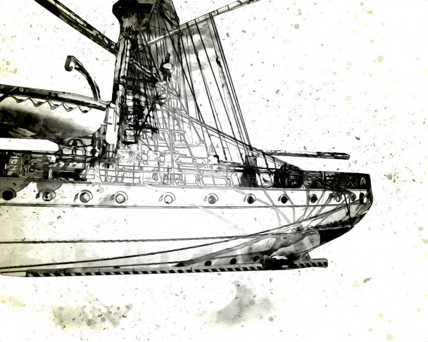 Antique βάρκα κίνητρο θάλασσα σχέδιο χειροποίητα εικονογράφηση τέχνη vintage σχέδιο - Φωτογραφία, εικόνα
