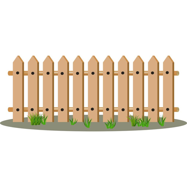 Cartoon wooden fence and grass, picket on the top. Vector illustration isolated on white background. Good for cartoon props and decor. - Vector, Image