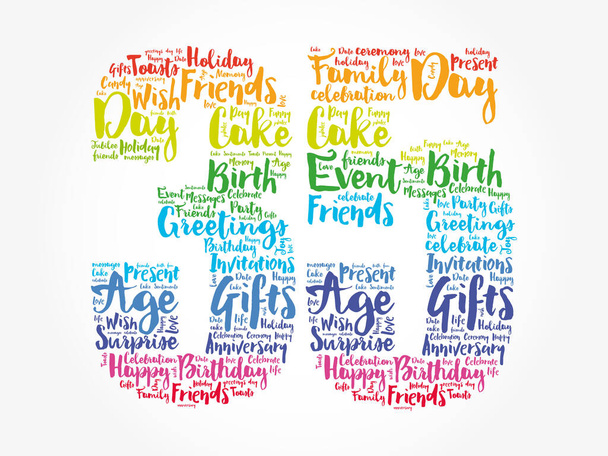 Happy 35th birthday word cloud, holiday concept background - Photo, Image