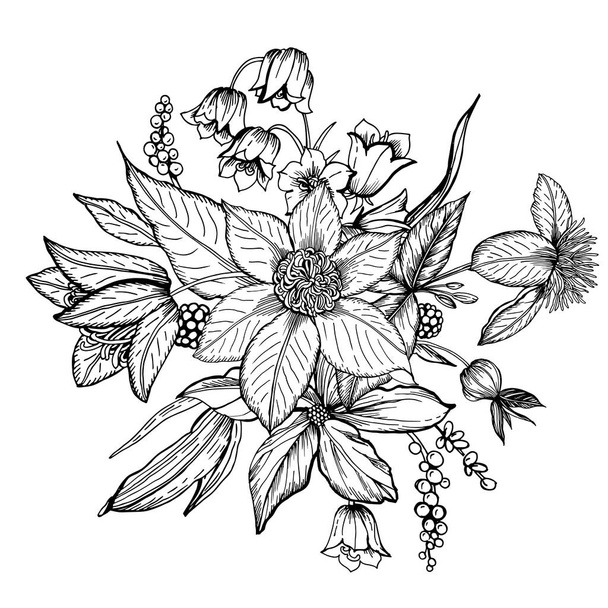 Graphic illustration with stylized flowers. Vector illustration. Manual graphics. - Вектор, зображення