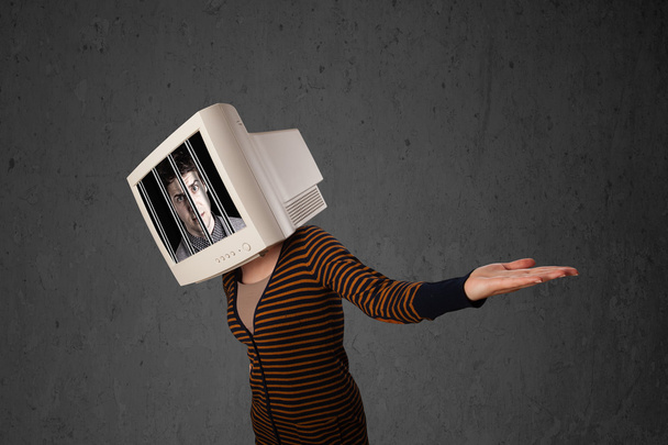 A monitor a fej traped a digitális Igazg üzletember - Fotó, kép