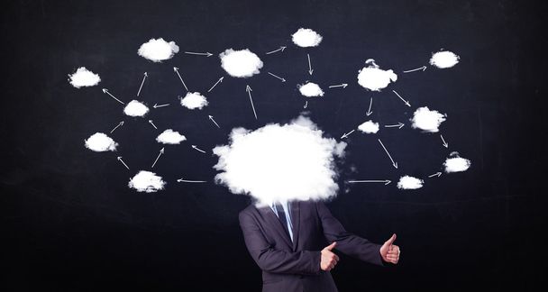 Business man with cloud network head  - 写真・画像