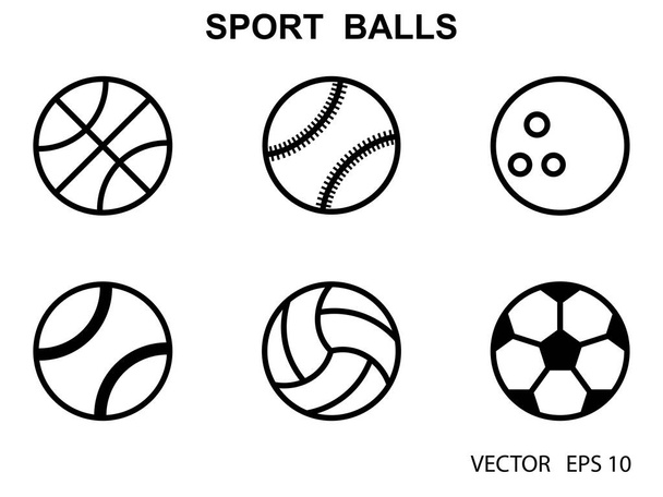 Állítsa be a fekete-fehér sportlabdák.Vektor illusztráció. Lapos stílus  - Vektor, kép