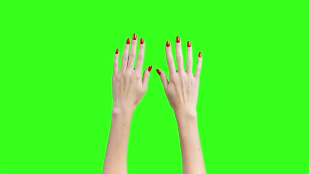 Shooting of counting female hands on green background - Footage, Video