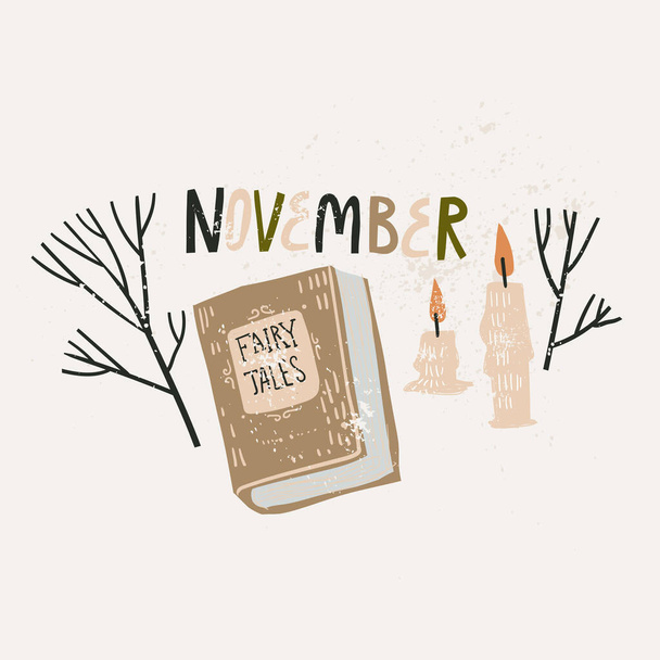 Fall month lettering and illustrations. - Vector, afbeelding