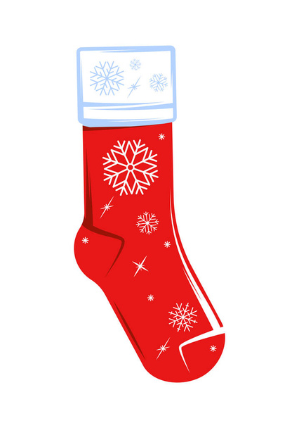Рождественский носок изолирован на белом фоне. Рождественская идея. Дизайн элементов на день рождения. Карикатурный стиль. Векторная иллюстрация - Вектор,изображение