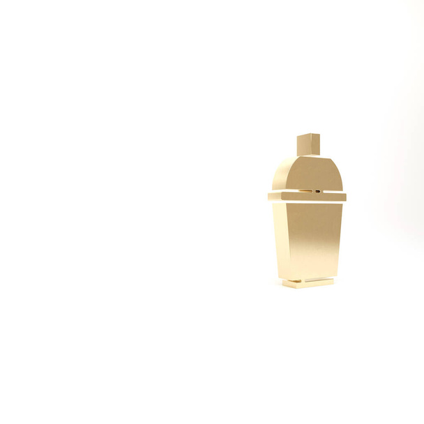 Gouden koffiekopje te gaan pictogram geïsoleerd op witte achtergrond. 3d illustratie 3D renderen. - Foto, afbeelding