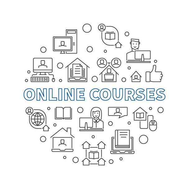 Online Courses outline vector concept round illustration - Vecteur, image