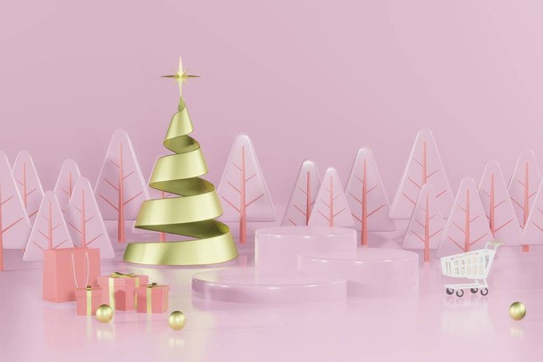3D-Rendering Weihnachten leere Vorlage Podium-Mockup für Produktplatzierung - Foto, Bild