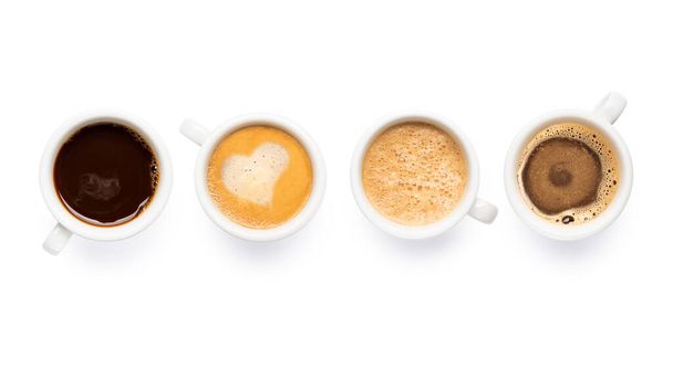 Variety of coffee cups on white background - Photo, image